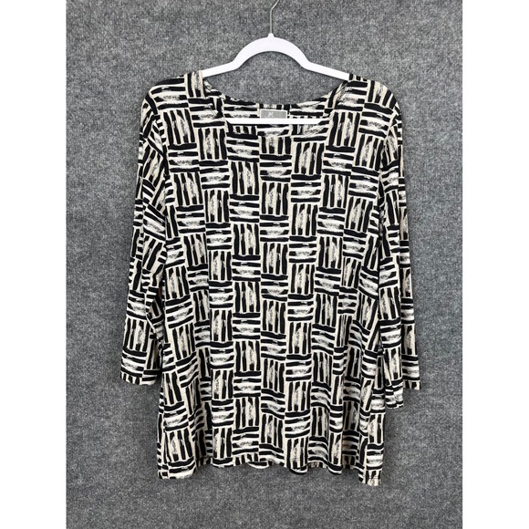 JM Collection Tops - JM Collection Tunic Top Women's XL Black White 3/4 Sleeve Geometric